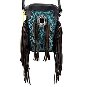 NEW Shyanne Turquois Tooled Cell Phone Crossbody Bag Purse Concho Fringe Cowgirl